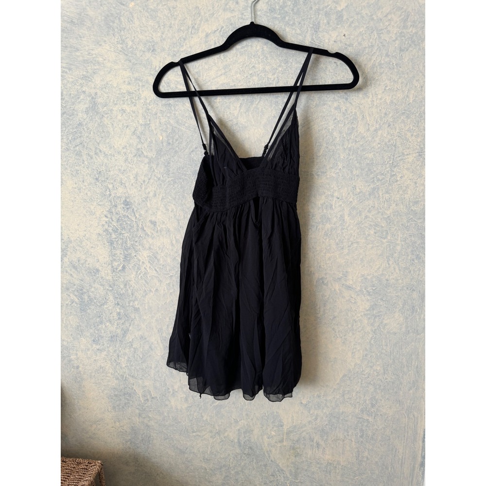 Tularosa Indah Women's Black Smocked Chiffon V-Neck Mini Dress Size S
